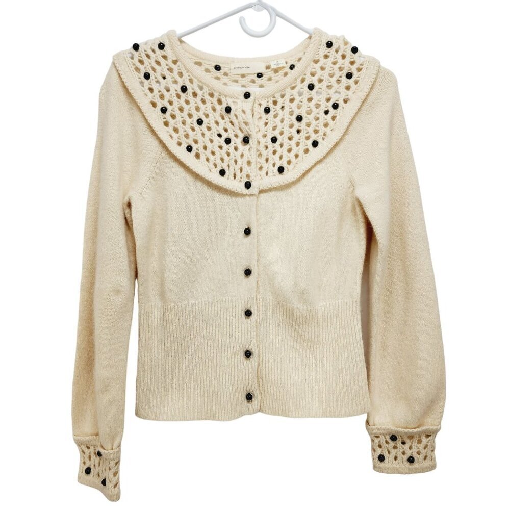 Anthropologie sleeping on snow cream colored  marble beads cardigan sweater SZ S